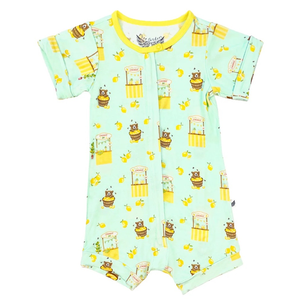Free Birdees “Bear’s Lemonade Stand” Bamboo Romper & Marching Headband  6-12M